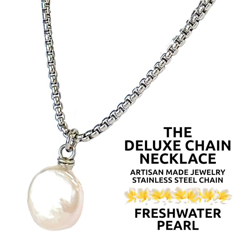 Island Sunset Artisan Dainty Chain Necklace-White Pearl-Stainless Steel